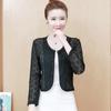 Módní novinka 2023 Cardigan s dlouhým rukávem Černá Bílá Korálková krajka Krátká bunda Dámský Kabát J140