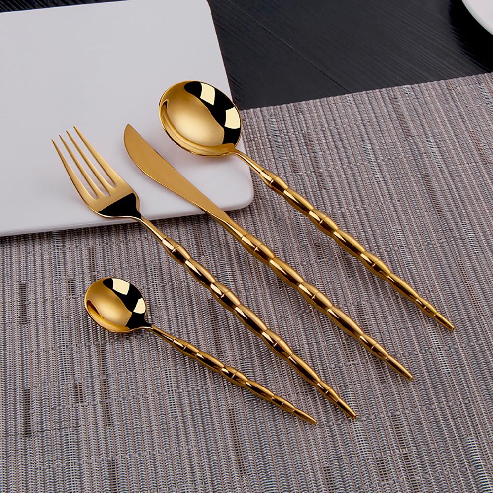 6/16Pcs Gold Tableware Stainless Steel 304 Cutlery Elegant Dinner Set Western Knife Fork Spoon Bead Shaped Handle Flatware