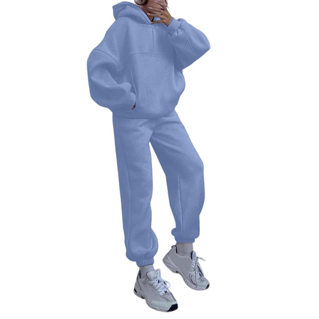 Damski modny luźny zestaw dwuczęściowy: bluza z kapturem i spodnie z opadającymi rękawami