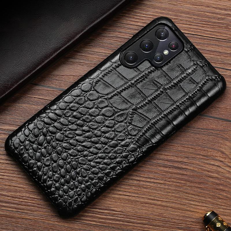 Capa de Couro de Vaca com Padrão de Crocodilo Retro para Samsung Galaxy S25 Ultra S24 FE S23 S22 S21 Plus S20 Note20 Edge Capa Dura