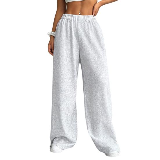 Women Long Pants Hip Hop Style Elastic High Waist Wide Leg Pants Solid Color Loose Fit Casual Trousers Daily Wear