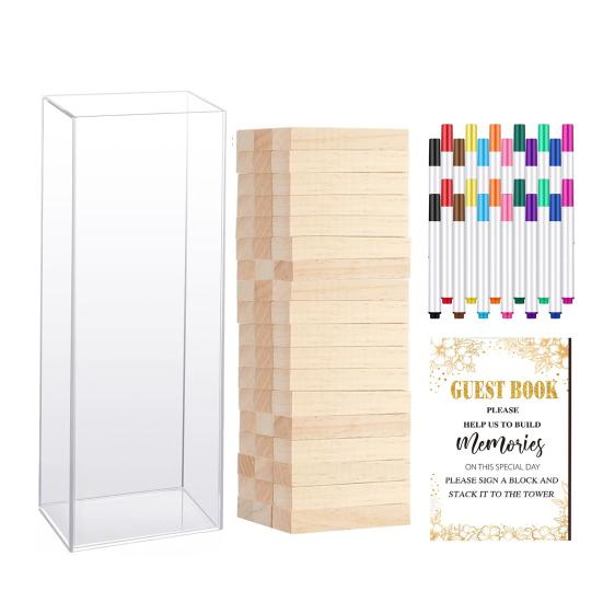 1 Sada Alternativní svatební kniha hostů Dřevěný blok s průhlednou akrylovou krabičkou Pera Znamení Svatba Svatba Předsvatební oslava Party Dekorace na recepci