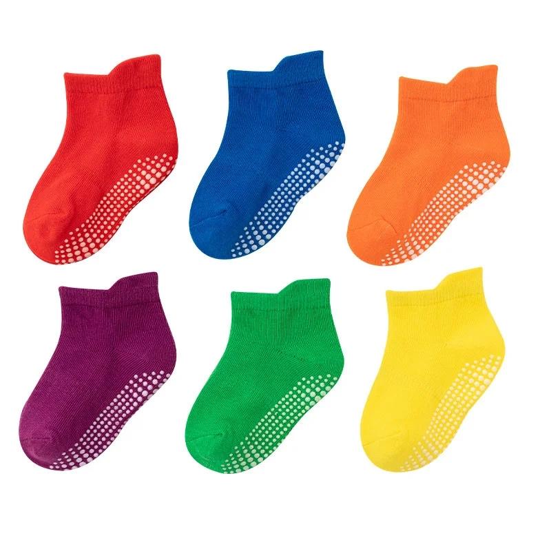 6Pairs/Lot Kids Girls Boys Floor Socks Pure Colour Sport Cotton Children's Anti-slip Casual Boat Socks For Boys 0-7Years Summer