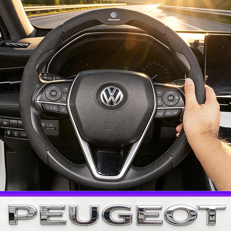 Car Steering Wheel Cover Breathable and Anti Slip Leather Handle Cover Valve Cap For VW Golf Amarok T5 Phaeton Teramont ID3 Tig