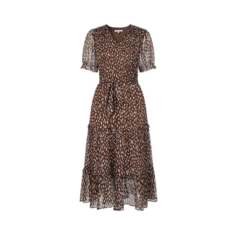 JZ Anna Coco Polka Dot Ruffle V-neck Chiffon Dress S