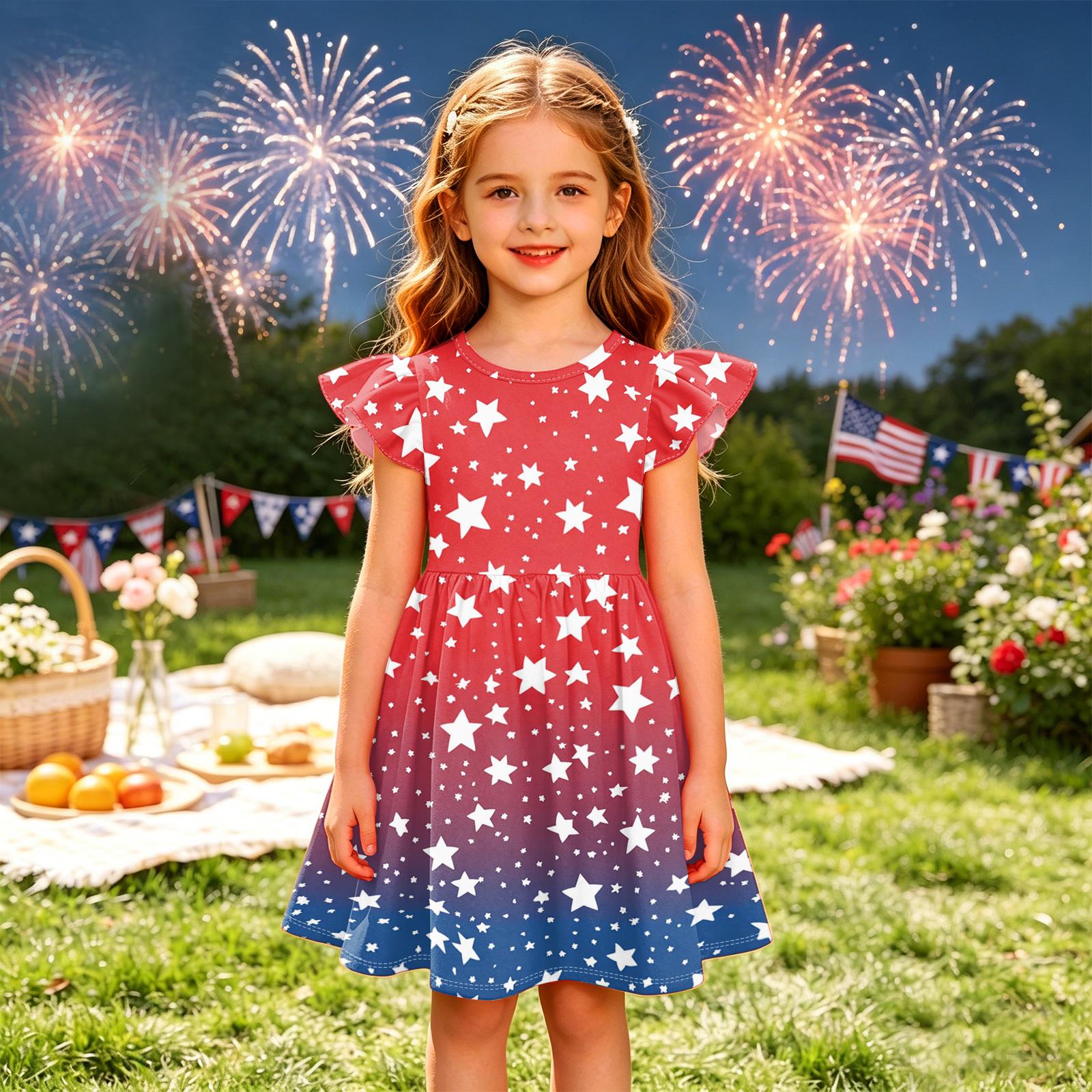 

Girls Summer Princess Dress - A-Line T-Shirt Dress Independence Day 160 кавун червоний колір