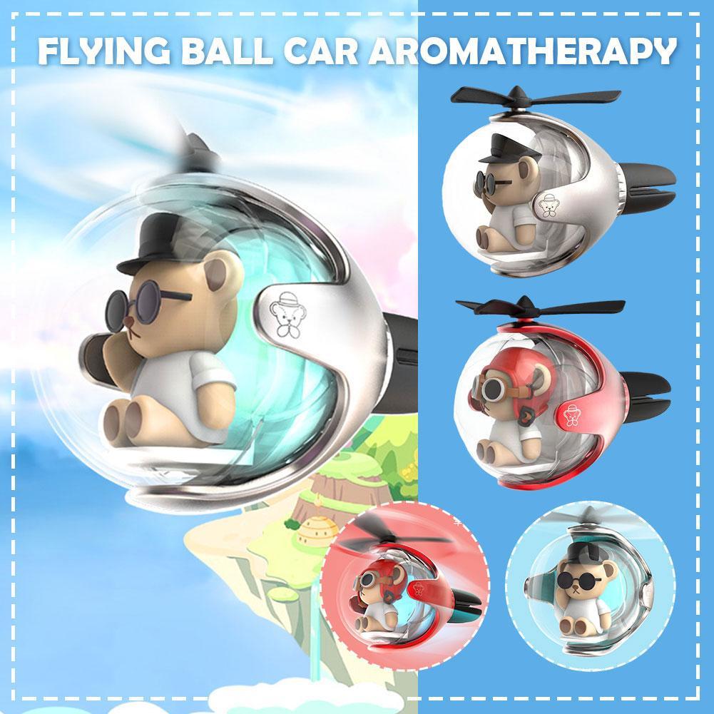 Car Air Freshener Bear Pilot Auto Accessories Interior Perfume Diffuser Propeller with Led Atmosphere Lights Outlet Fragrance