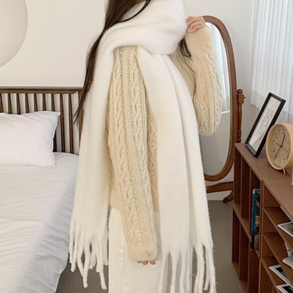 Solid Color Thick Cashmere Scarf for Women Large Blanket Pashmina Winter Warm Shawl Wraps Bufanda Female Tassel Foulard