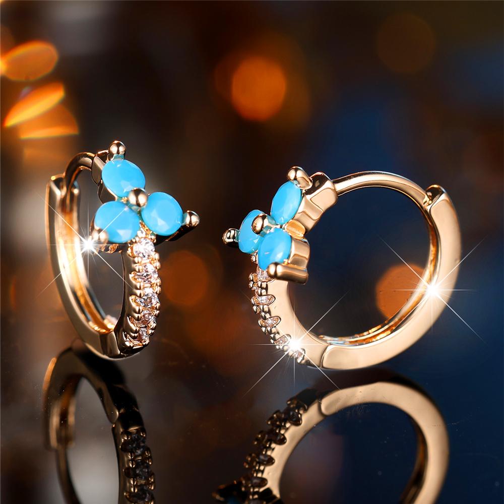 Crystal White Round Zircon Stone Hoop Earrings For Women Fashion Female Gold Color Wedding