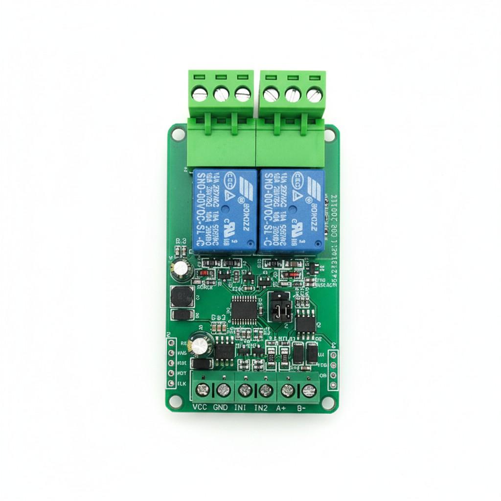 

Модуль реле Modbus RTU Двоканальний RS485/TTL 2 входи 2 виходи Роз ємна клема 10*10*2 білий