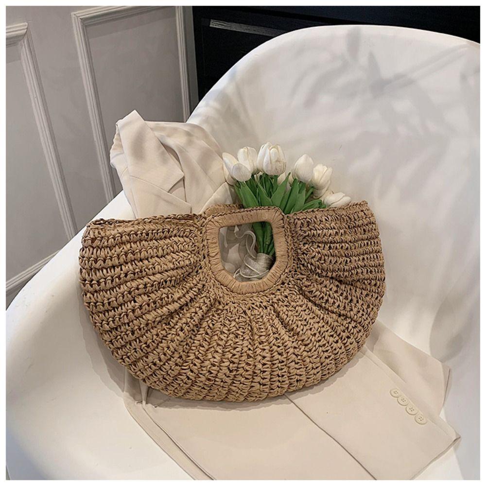 Handmade Weave Tote Bag Large Capacity Summer Beach Handbag Casual Grass Woven Bag Girls