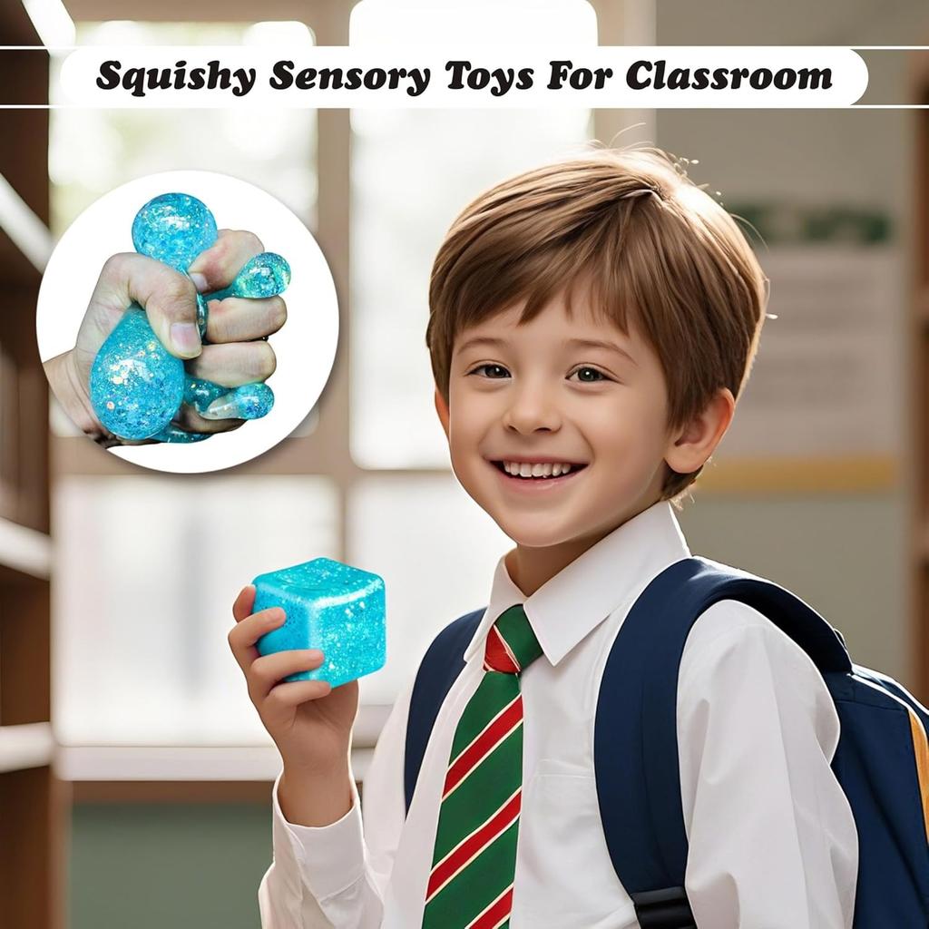 Slow Rise Glitter Stress Cube Stress Balls Malt Sugar Stress Balls for Adults & Kids ADHD Fidget Toys Anxiety Squishy Toys