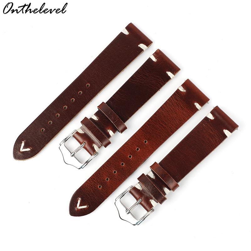 Men's Clearance Sale Cowhide Watch Strap - 22mm Crazy Horse Leather Cracked Pattern Wristband