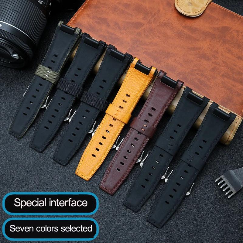 For G-SHOCK GST-W120L S130L S310 B100 Genuine Leather Nylon Canvas Watch Strap Black Brown Yellow Men Watchband