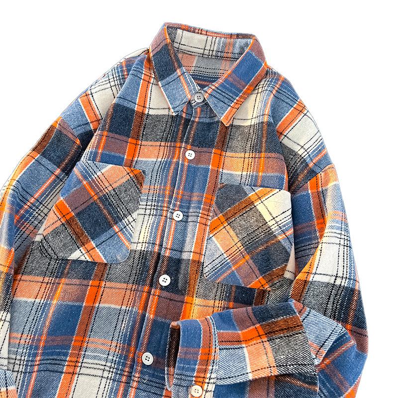Men's Long-sleeved Plaid Shirt Loose Jacket Men's and Women's Shirt Versatile Casual Japanese Men's Cardigan