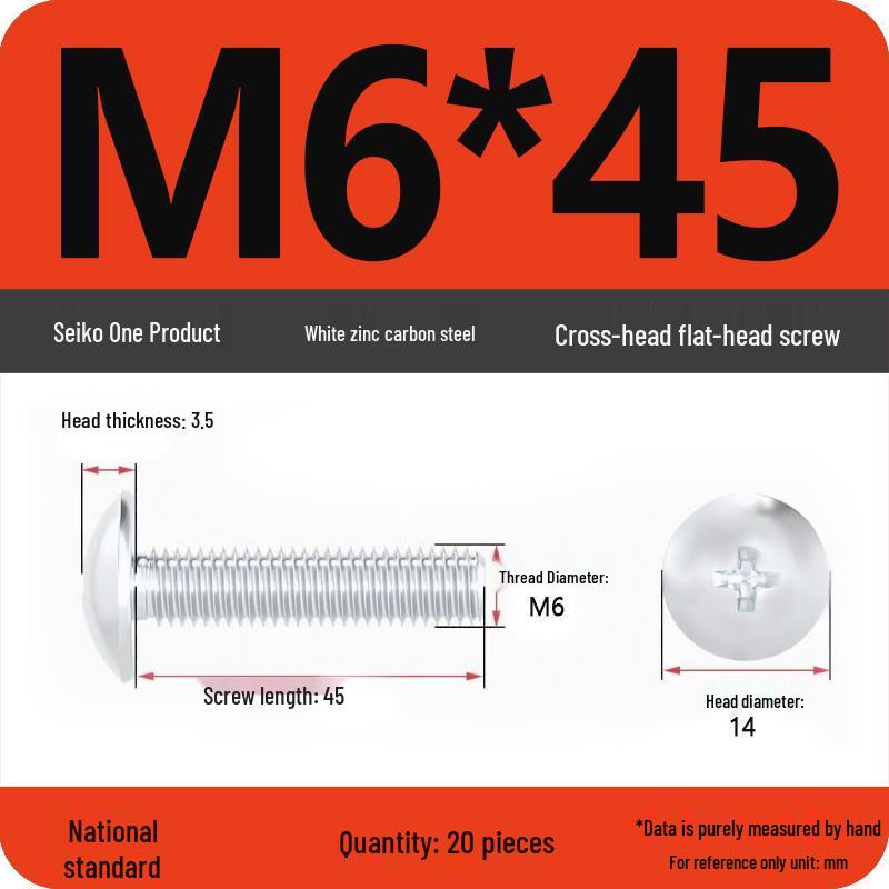 White Zinc M3-M6 Phillips Flat Head, Pan Head, and Mushroom Head Machine Screws