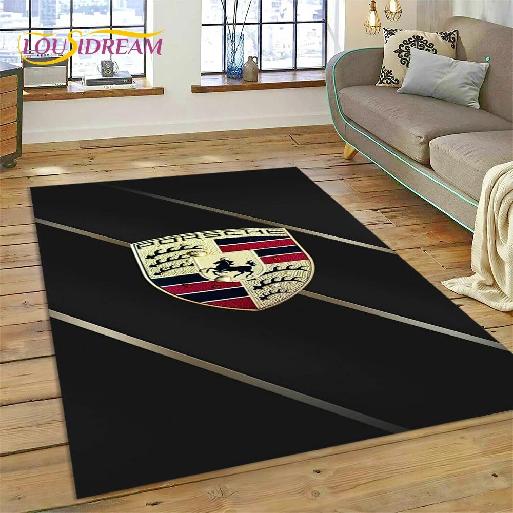 Car Logo P-Porsche 3D Printing Rug Carpet for Living Room Bedroom Home Decor,Floor Mat Non-slip for Sofa Doormat Gift Kids Play