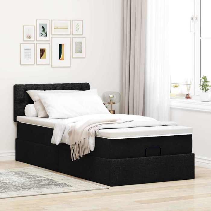 Maison Exclusive - Lit ottoman avec matelas noir 90x200 cm tissu
