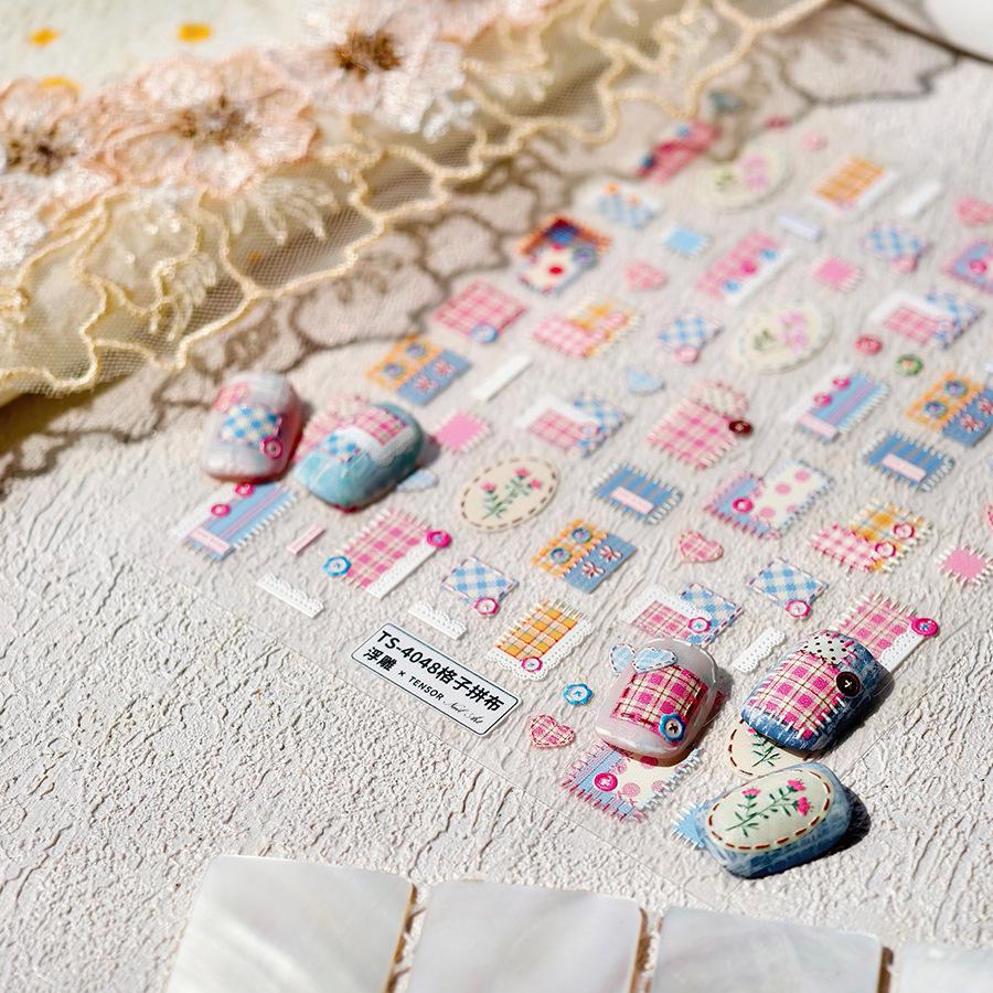 

Magico Ferrite 5D Embossed Plaid Patchwork Nail Art Stickers TS-4048