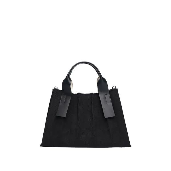 Lucky Pleats Canvas Tote S Black_Black