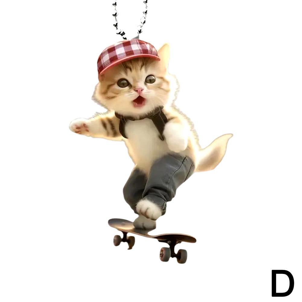 2D Acrylic Hanging Ornament Car Hanging Decor Rearview Mirror Decoration Cute Cat Key Pendant Car Interior Pendant