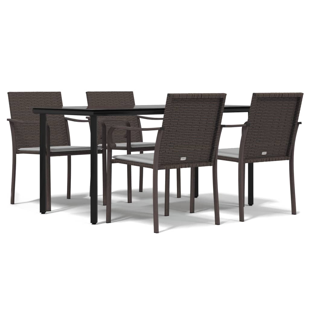 vidaXL 5 Pcs. Garden Dining Set with Cushions Poly Rattan and Steel