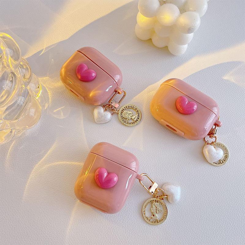 Pink Girl Heart Apple Bluetooth Headset Cover For Airpods 1 Generation 2 Generation 3 Generation Airpods Pro Silicone