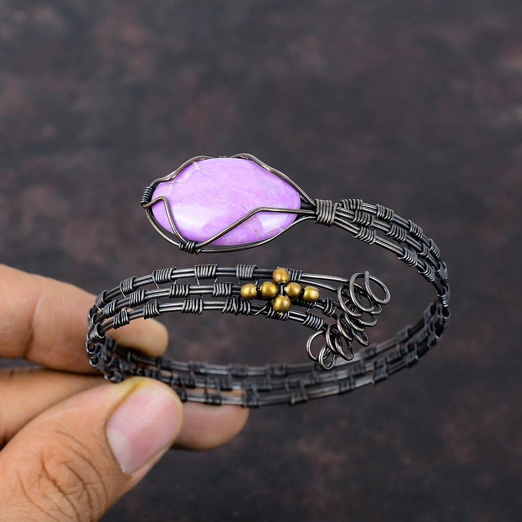 Phosphosiderite Copper Cuff Bracelet Wire Wrapped Gemstone Bangle Adjustable Cuff Gift For Mom Handmade Bangle Copper Wire Wrapped Jewelry