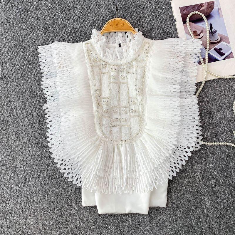 

Internet Celebrity Age-Reducing Heavy Industry Beads Butterfly Wings Small Flying Sleeves Shirts Women Summer Immortal Beautiful Wear Slimming Top White S
