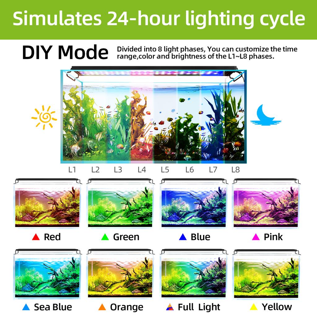 11-61cm Aquarium Full Spectrum With Remote Control LED Light Fish Tank DIY Color Brightness Weather Mode Plant Grow Light IP68