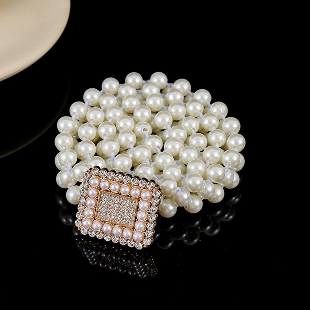 "Korean Style Rhinestone Pearl Waist Chain for Women – Fashionable, Sweet, Elastic Belt"