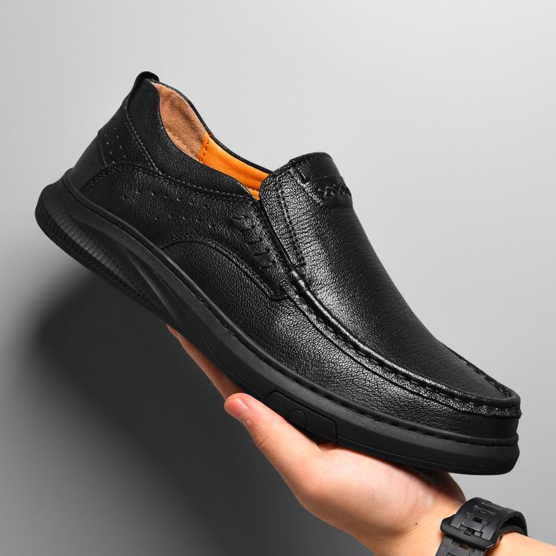 Men's Genuine Leather Slip-On Moccasins - Comfortable Casual Driving Shoes for Spring and Summer.