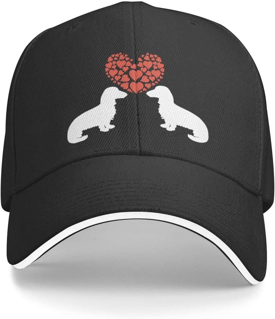 Dachshund Love Print Adjustable Baseball Cap Polyester Casual Sun Protection Unisex Adult Trucker Hat