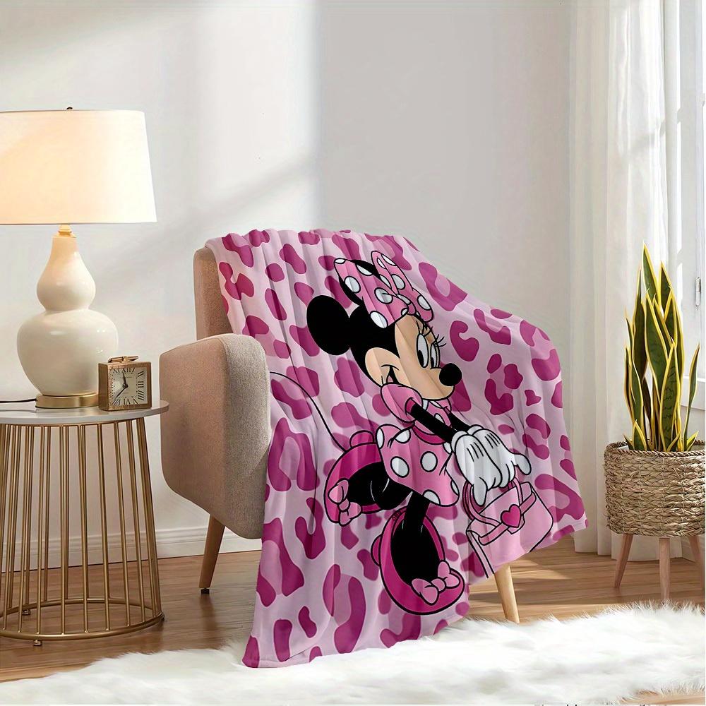 1pc Flannel Minnie Mouse Pink Leopard Print Bedding Throw Blanket Sofa Cover Gift Home Decorative Plush