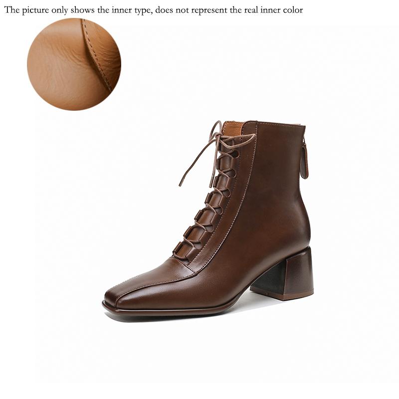 Fashion 2025 Fashion Women Shoes Split Leather Short Boots Square Toe Chunky Boots Winter Shoes Women Solid High Heel Boots for Women