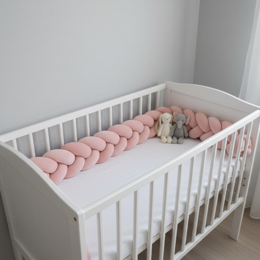 Braided Velvet Cot Bumper 180cm (powder Pink)