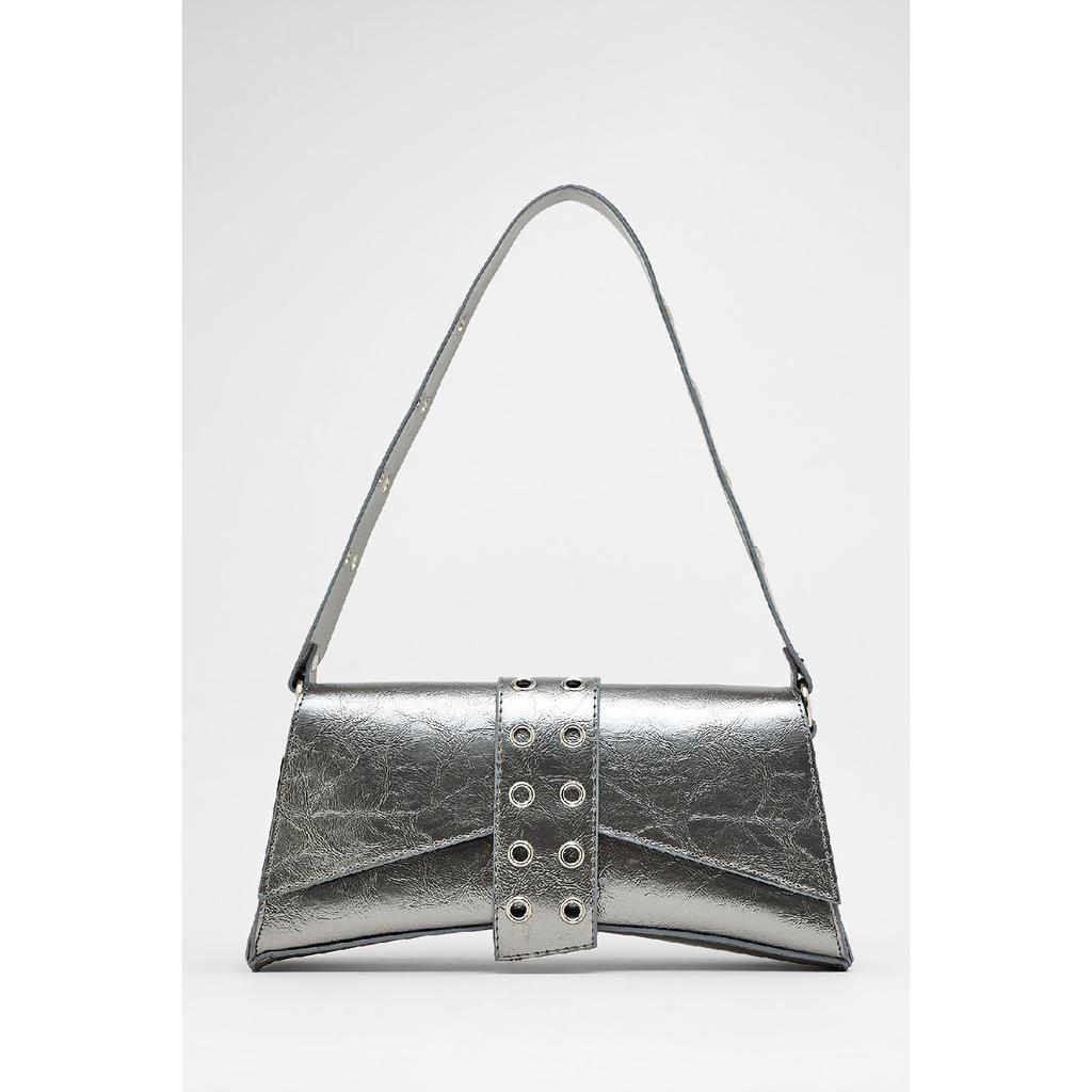 Asymmetrische Damen-Baguettetasche mit Nieten