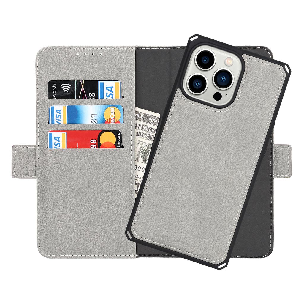 Applicable To iPhone14 Mobile Phone Leather Case 14Pro Lychee Pattern Magnetic Suction Split 2-in-1 Card Wallet