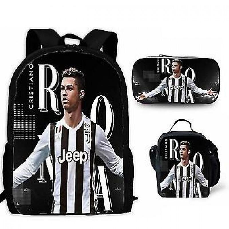 Kids Soccer Fan Backpack Set With Cristiano Ronaldo Neymar Print Oxford Fabric School Bag Boys Girls
