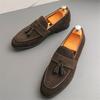 Trendy New Purple Brown Tassel Loafers New Men's Pointed Suede Leather Shoes Designer Formal Wedding Dress Homecoming Footwear
