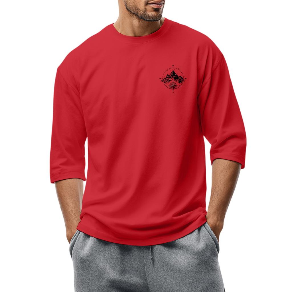 Herren-T-Shirt mit Rundhalsausschnitt, Dreiviertelärmeln, lässiges modisches Oberteil
