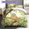 Eule auf Ast Muster Bettwäsche Quilt Set Heimdekoration Geschenk (1 Bettbezug + 2 Kissenbezüge, ohne Füllung)