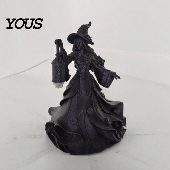 Festive Party Centerpiece Halloween Witch Lamp Figurine, Stained Glass Hat Night Light, Gothic Table Dark Holiday Decoration Resin Spooky Lantern for