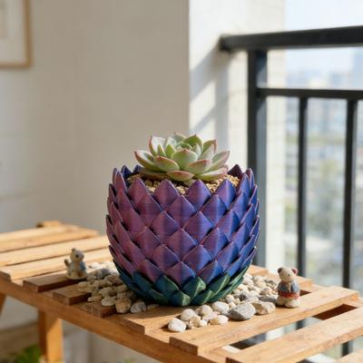 3D tištěný květináč s dračími šupinami s podmiskou Vnitřní venkovní Sukulenty Bylinky Květináč Nádoba s drenážními otvory Domácí Balkon Zahrada
