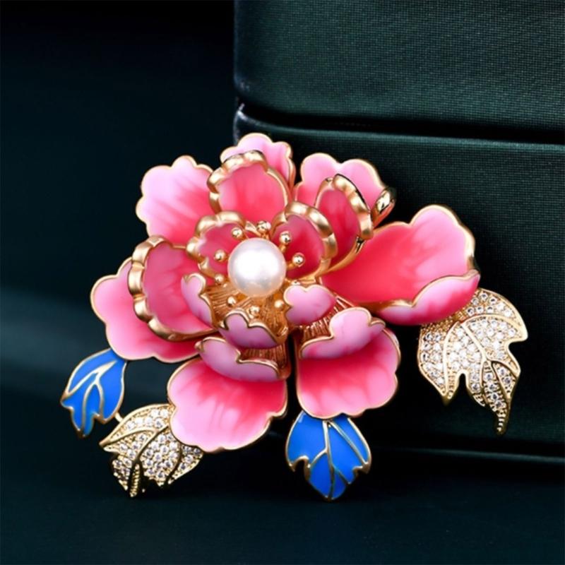 Dateless Peony Inspired Brooch Pin With Metallic Alloy Base Pearls Embellishment Unique Lapel Pin For Women Outfits