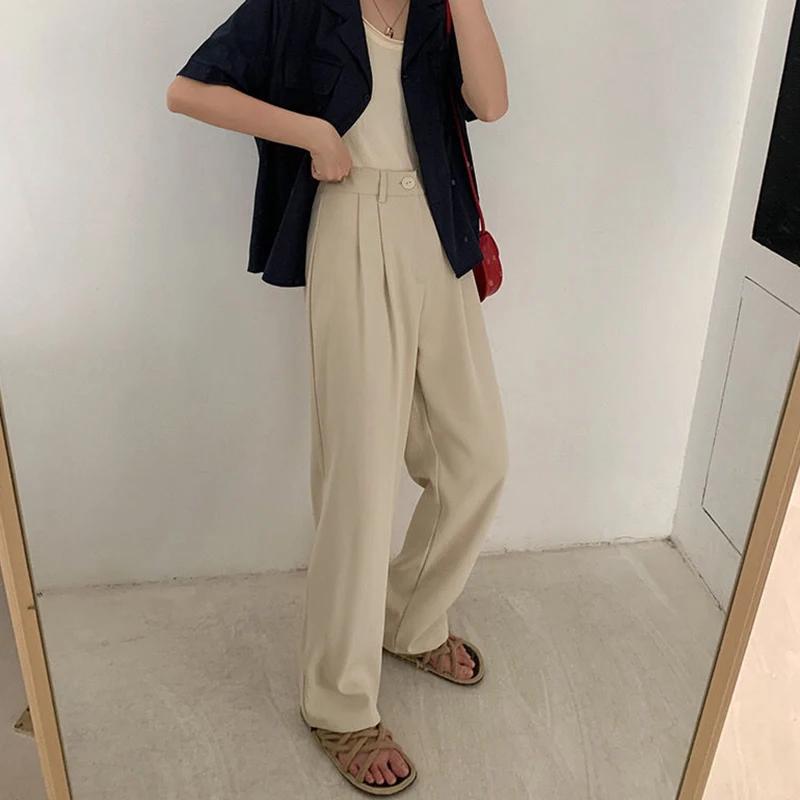 High Waist Women Suit Pants Fall Straight Office Ladies Korean Fashion Trousers Casual Button Loose Female Black Pants
