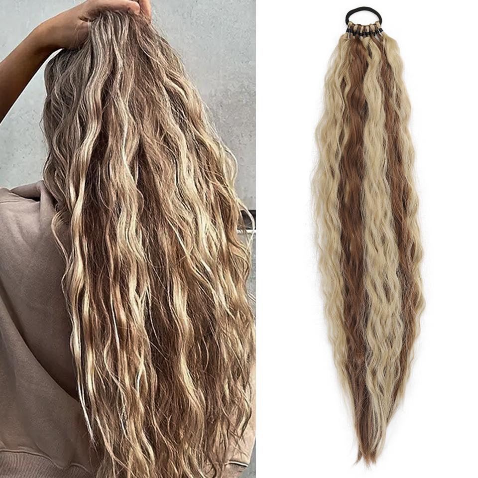 Волнистый Кудрявый Длинный Хвост Синтетический Парик Стиль Резинки Кудрявый Парик-Хвост Подходит для Женской Повседневной Вечерней Танцевальной Одежды 60CM