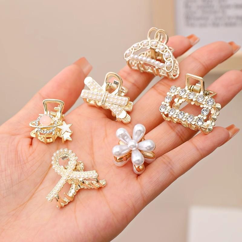 6/8/10 pièces/ensemble Petites perles strass Géométrique Métal Pinces à cheveux Pour femmes Filles Douces Mini pinces à cheveux Épingles à cheveux Accessoires pour cheveux