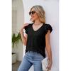 Solid Color V-neck Short-Sleeve T-shirt Solid Color and V-neck Pleated Short Sleeves T-shirt Women