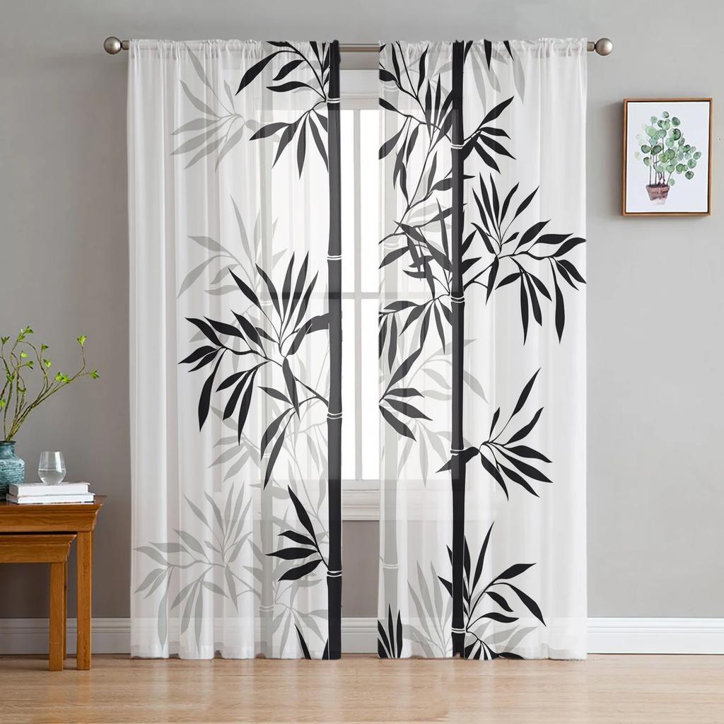 Statue Of Liberty Black White Tulle Window Curtains Living Room Organza Sheer Voile Curtain Bedroom Kitchen Home Decor Drape